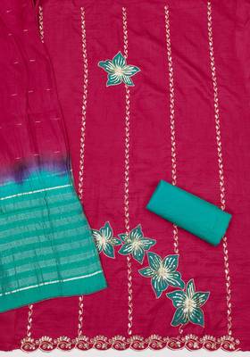 Women pink coco silk dress material with dupatta 3