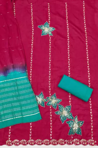 Women pink coco silk dress material with dupatta