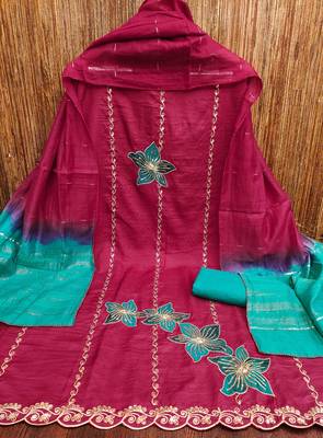 Women pink coco silk dress material with dupatta 4