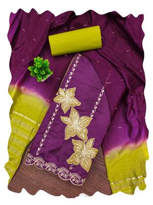 Women purple coco silk dress material with dupatta 1