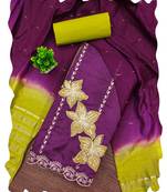 Women purple coco silk  dress material with dupatta
