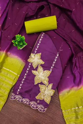 Women purple coco silk dress material with dupatta