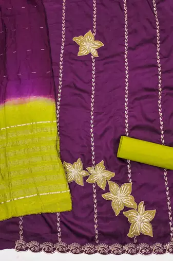 Women purple coco silk dress material with dupatta