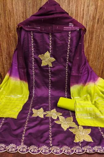Women purple coco silk dress material with dupatta