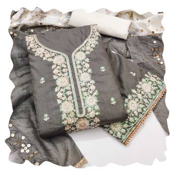 Women grey jalpari cotton dress material with dupatta 1