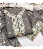Women grey jalpari cotton  dress material with dupatta