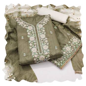 Women olive green jalpari cotton dress material with dupatta 1