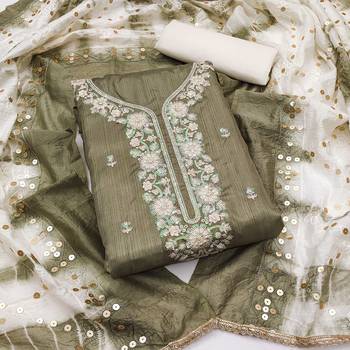 Women olive green jalpari cotton dress material with dupatta 4