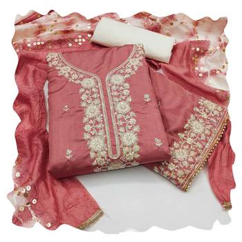 Women peach jalpari cotton dress material with dupatta 1