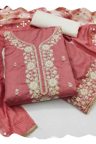 Women peach jalpari cotton  dress material with dupatta