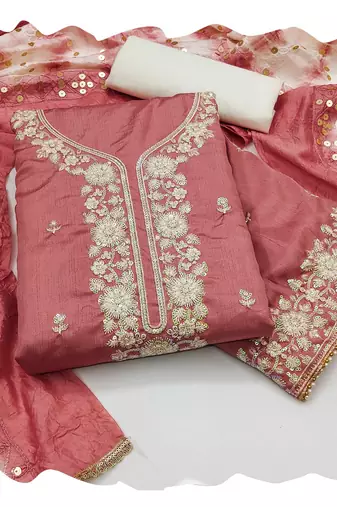 Women peach jalpari cotton  dress material with dupatta