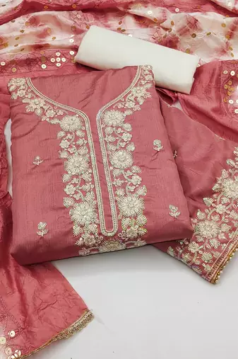Women peach jalpari cotton dress material with dupatta