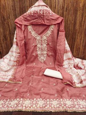 Women peach jalpari cotton dress material with dupatta 3
