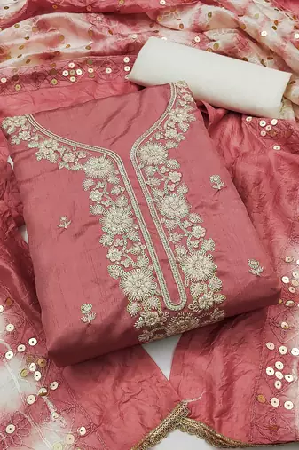 Women peach jalpari cotton dress material with dupatta