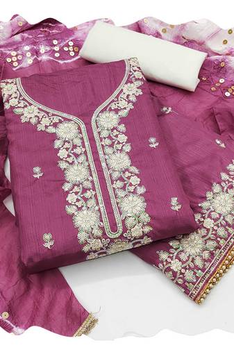 Women purple jalpari cotton  dress material with dupatta