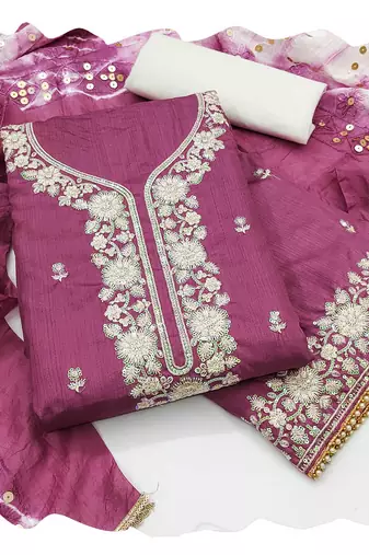 Women purple jalpari cotton  dress material with dupatta