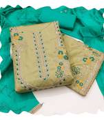 Women olive green jalpari cotton  dress material with dupatta