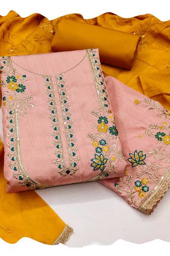 Women peach jalpari cotton  dress material with dupatta