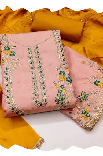 Women peach jalpari cotton  dress material with dupatta