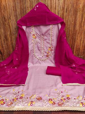 Women pink jalpari cotton  dress material with dupatta 3