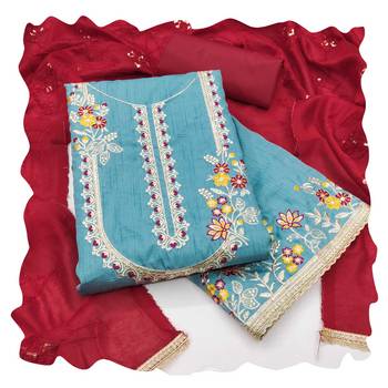 Women sky blue jalpari cotton  dress material with dupatta 1