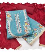 Women sky blue jalpari cotton  dress material with dupatta