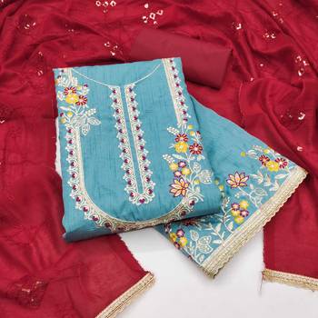 Women sky blue jalpari cotton  dress material with dupatta 2