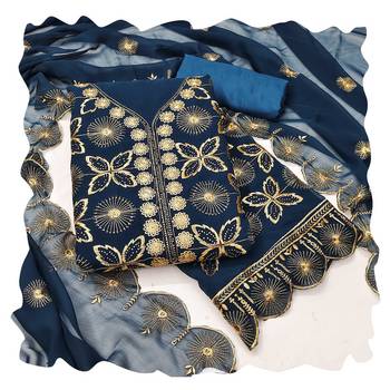 Women blue georgette dress material with dupatta 1