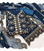 Women blue georgette  dress material with dupatta