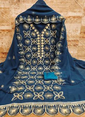 Women blue georgette dress material with dupatta 3