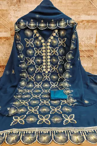 Women blue georgette dress material with dupatta