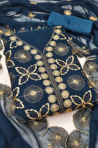 Women blue georgette dress material with dupatta
