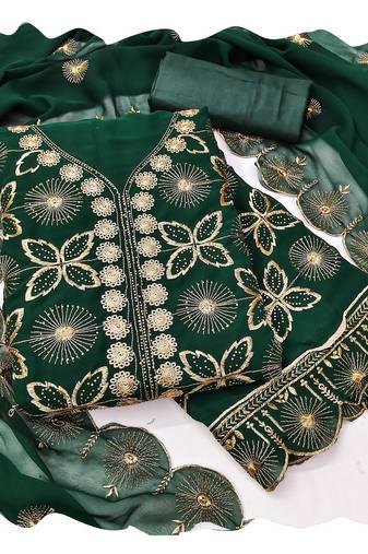 Women green georgette  dress material with dupatta