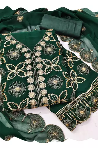Women green georgette  dress material with dupatta