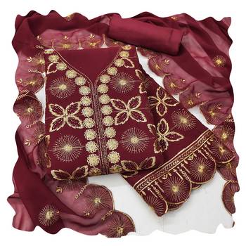 Women maroon georgette dress material with dupatta 1