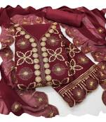 Women maroon georgette  dress material with dupatta