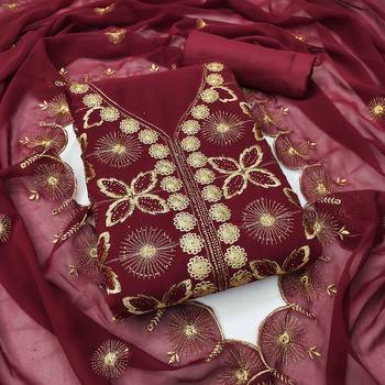 Women maroon georgette dress material with dupatta 4