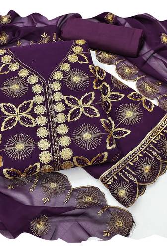 Women purple georgette  dress material with dupatta