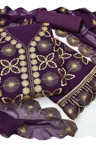 Women purple georgette  dress material with dupatta