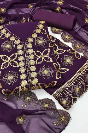 Women purple georgette dress material with dupatta