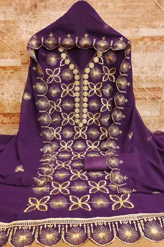 Women purple georgette dress material with dupatta