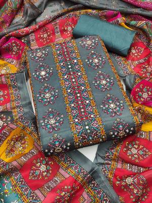 Women multi chinnon dress material with dupatta 2