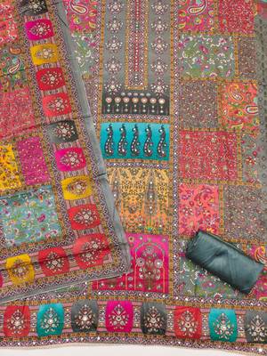 Women multi chinnon dress material with dupatta 3
