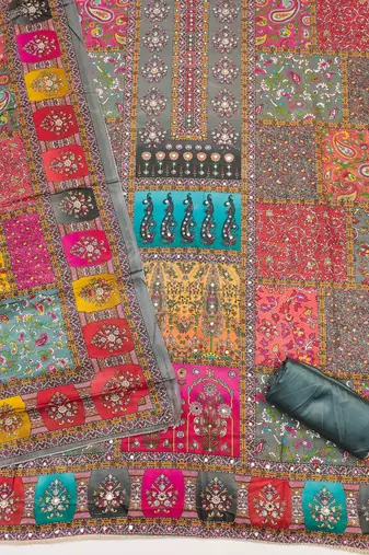 Women multi chinnon dress material with dupatta