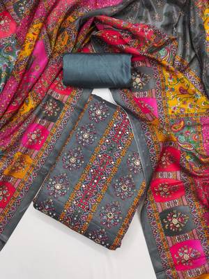 Women multi chinnon dress material with dupatta 4