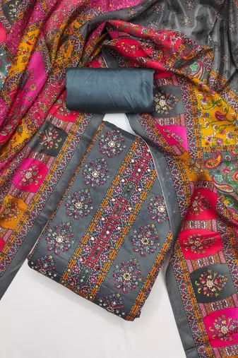 Women multi chinnon dress material with dupatta
