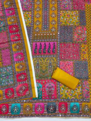 Women multi chinnon dress material with dupatta 3