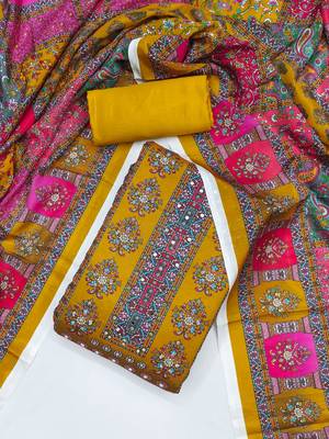 Women multi chinnon dress material with dupatta 4
