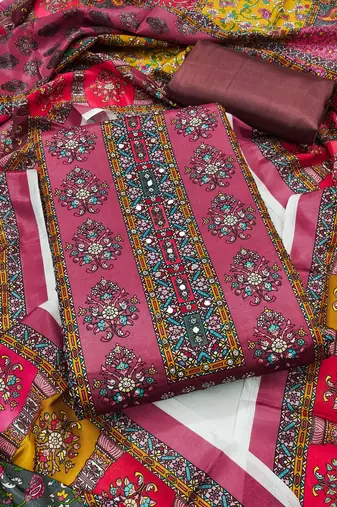 Women multi chinnon dress material with dupatta