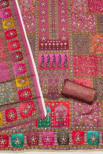 Women multi chinnon dress material with dupatta